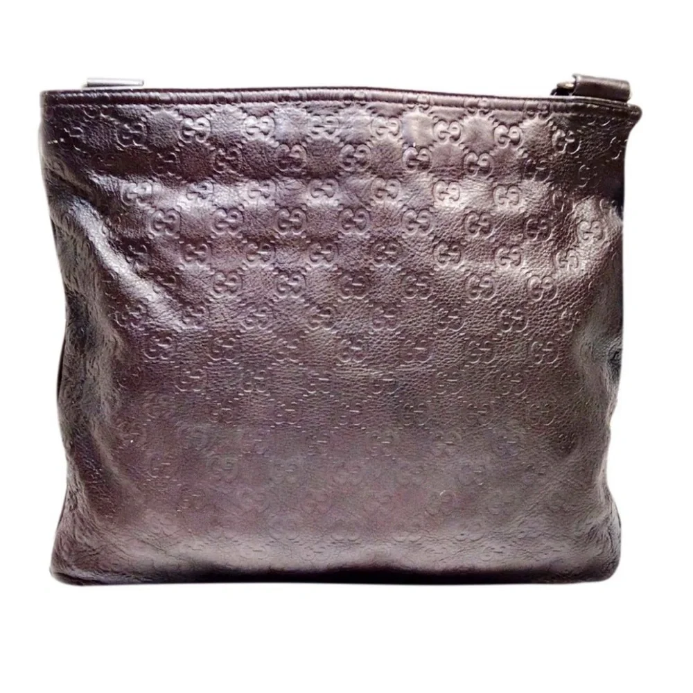 GUCCI GG Brown Embossed Leather Crossbody Messenger Bag